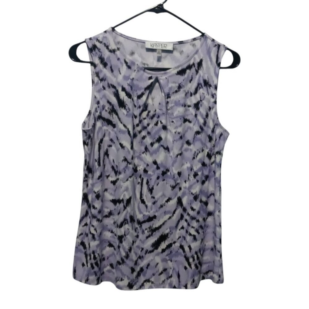 KASPER Women's Purple Print Stretch Sleeveless Blouse Size XS